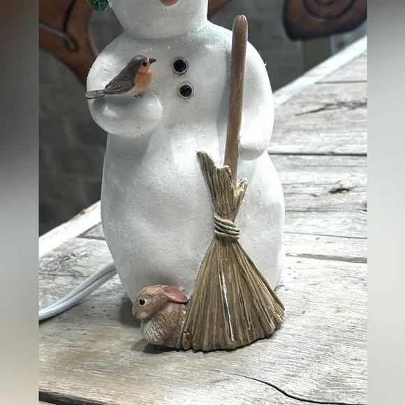 Morjolein Bastin Snowman Lamp & Shade Holly/Rabbit/Bird/Winter 11”T Whimsical - Picture 4 of 10